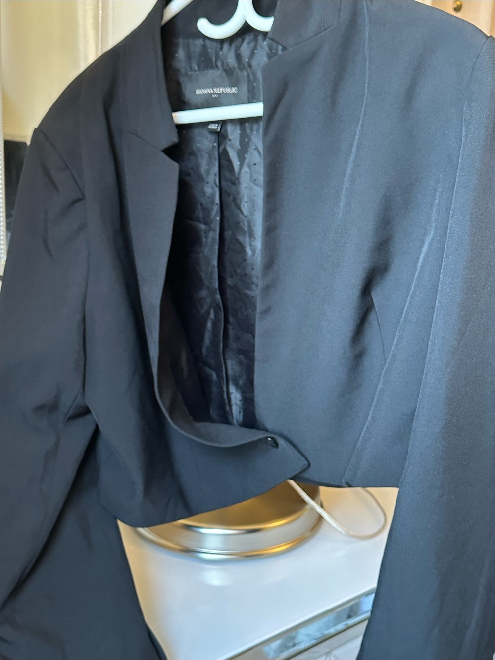Banana Republic Black Cropped Blazer with Stand Collar